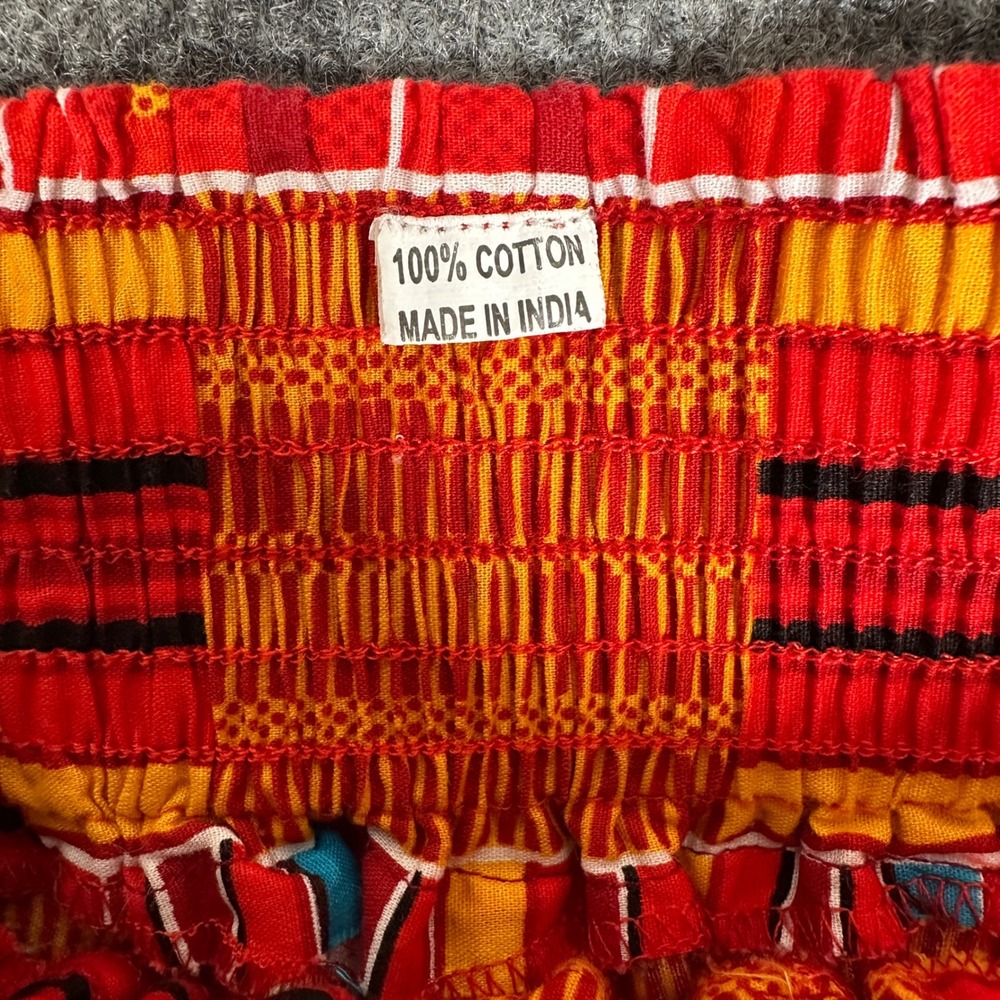 African Print Ankara‎ Knee Length Skirt Medium Red Orange Smocked Waist Boho - Picture 3 of 13